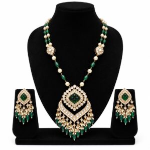 Wedding Wear Green Color Long Kundan Haar Rajwadi