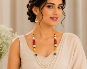 Multi Strand Moti Mala Moissanite Pendant Sets